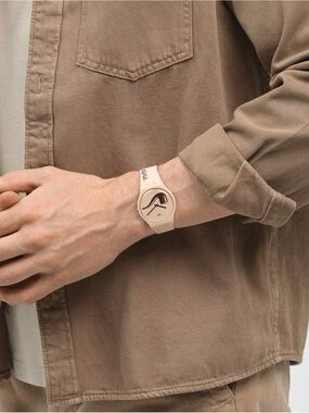 Swatch Beige Silicone Watch with Minimal Abstract Dial
